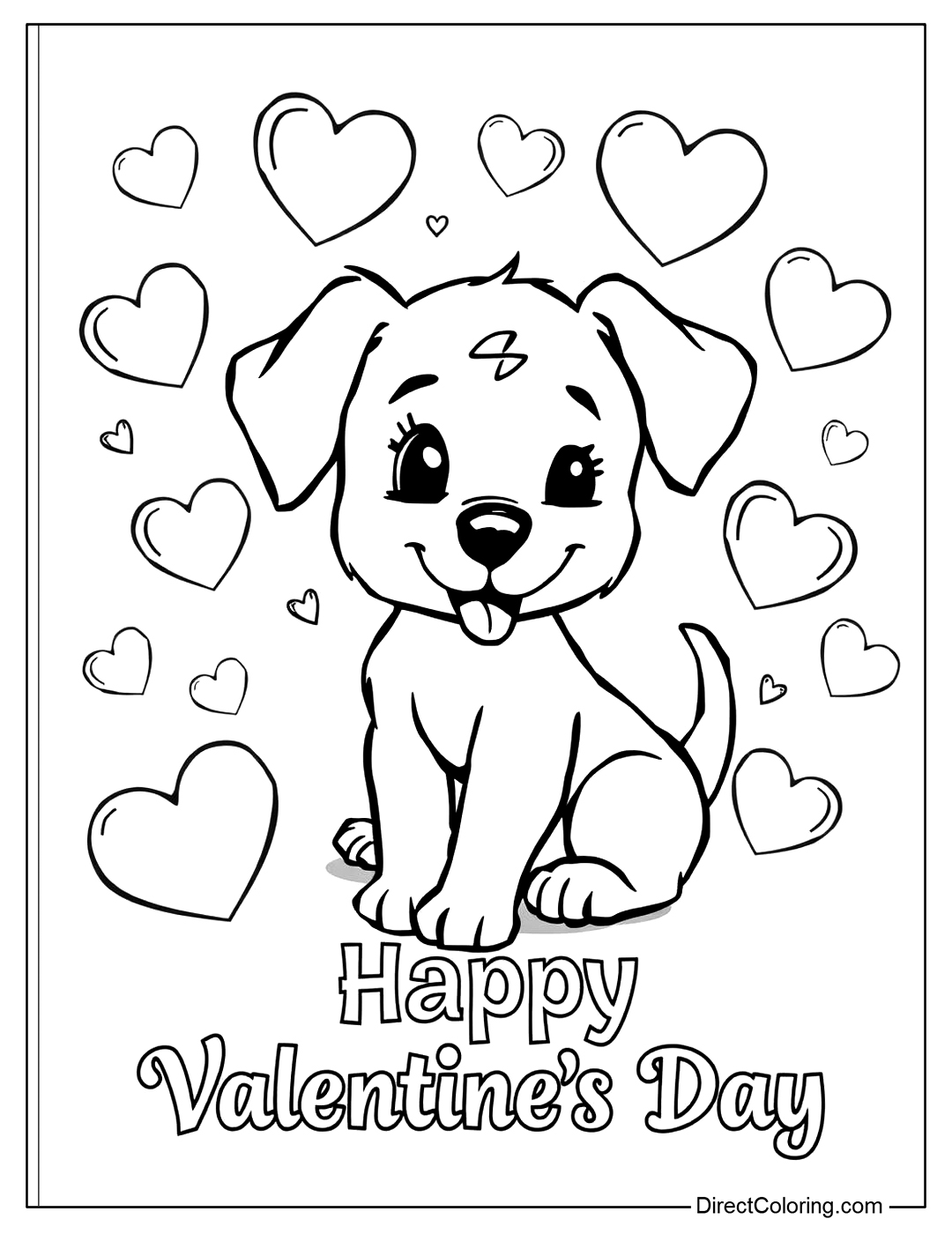 Puppy Happy Valentine's Day Coloring Page